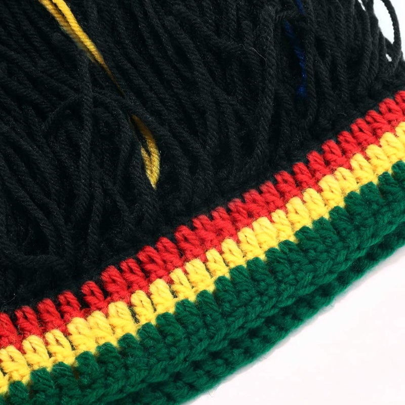 Kirmoo Novelty Handmade Knitted Jamaican Rasta Beanie with Dreadlocks Christmas Halloween Funny Hair Reggae Beanie Rasta Hat (Black Beanie) - Image 5